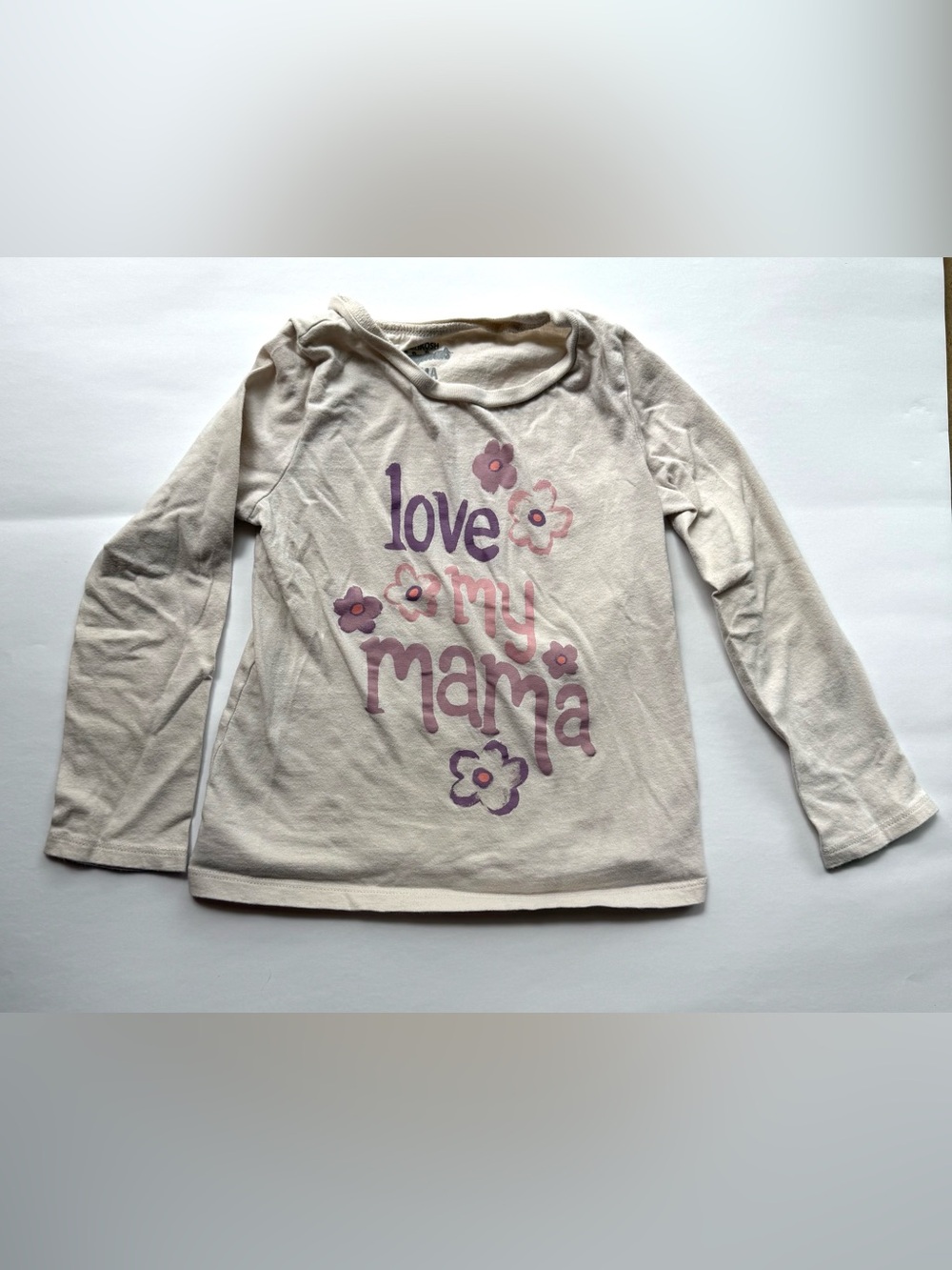 Love My Mama Long Sleeve Tee - Cream with Purple and Pink Graphic